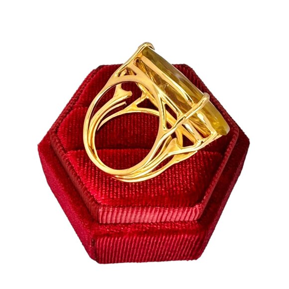 Bounkit Large Cocktail Ring Sz. 8 Oval Lemon Quartz Statement Art Deco Gemstone - Picture 10 of 14